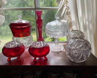 Selection of vintageruby red glass items.