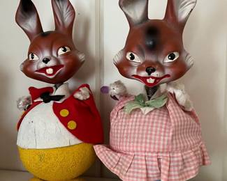 Vintage rubber-face rabbit figure candy containers.