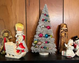 Lots of vintage Christmas decor and ornaments.