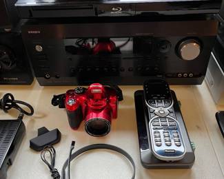 Large selection of electronics, including this Integra DTR-50.6 receiver, a Denon integrated network AV receiver (AVR-X3500H), a Jamo  E 8CEN.2 center channel speaker, and more.