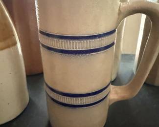 Antique Stoneware Mug Cobalt Blue Strips
