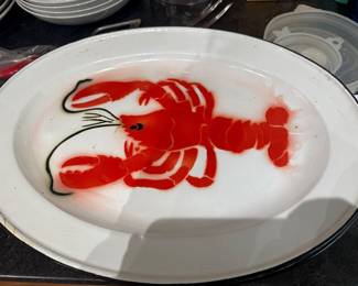 4 Vintage Lobster Enamelware Plates