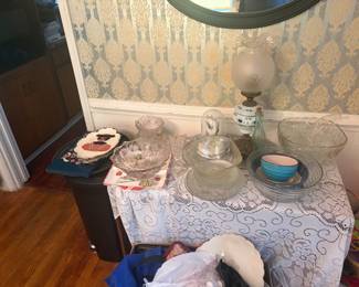Glass serving bowls and punch bowl sets