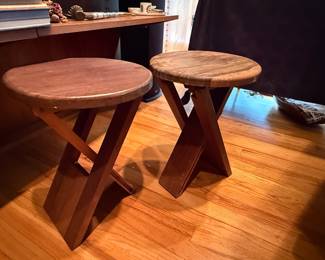 Pair MCM folding stools