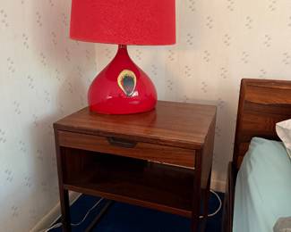 King bedroom set: Svend Langkilde Mobler rosewood set & par Bjorn Wiinblad ceramic lamps