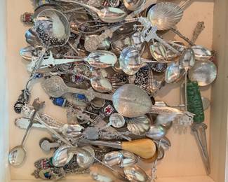 Assorted silver spoons / travel spoons