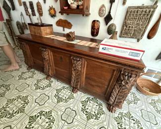 Antique heavily carved trunk