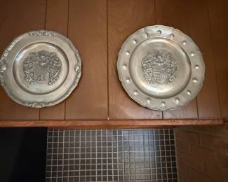 Assorted European city pewter chargers