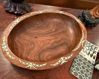 Carvedwood bowl with bone inlay