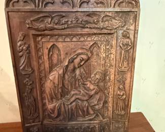 Carved wood antique reglious panel
