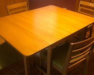 1949 Edward Wormley Drexel extension  drop leaf dining table with 4 chairs and 3 leaves 