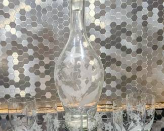 Czech Etched Grape Leaf Glass set