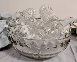 1940s Indian Glass Punch Bowl Set