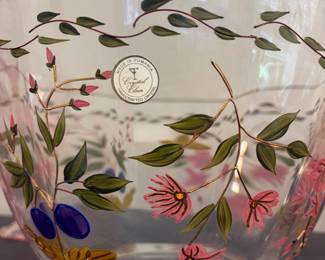 Stunning Romanian Large Glass Art Hand Painted florals 