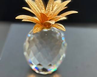 Swarovski Crystal Figurines Large Pineapple Hammered Gold Leaf
