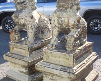Pair of Vintage Brass & Fiberglass Foo Dogs