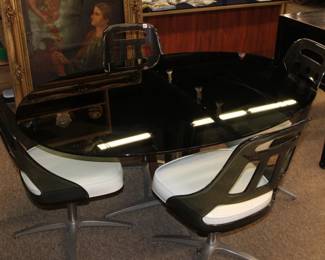 Mid Century Modern Dining Set; glass top table, 4 lucite chairs