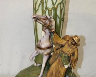 Imperial Amphora Austria Orientalist Figural Vase w/ man & horse 18"