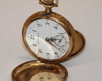 Marston & Seaman 14kt gold Pocket Watch 15 jewels, SN 2188656, 32.5 grams total weight, has NO crystal