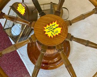 $250 Nautical Ships Wheel Glass Top Coffee Table 46", $70 Pair of Vintage Nautical Lantern Wall Sconces Artier Corp
