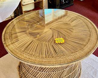 $125 Mid-Century Modern Bohemian Spun Rattan Coffee Table