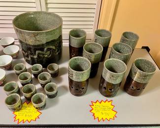 $75 Vintage Japanese Obori Somayaki Double-walled Tumblers Set of 8, $55 Matching Teacups w/ 24k Sacred Horses Set of 10