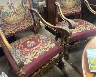 Pair Regence style fauteuil, petit point covered ..$835