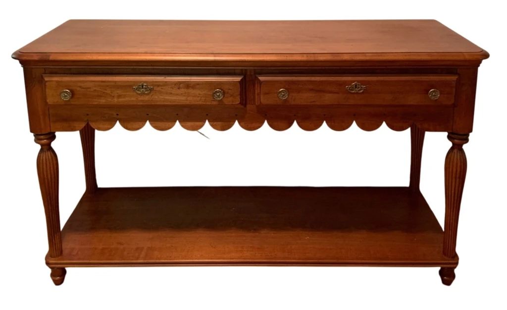 1 - Vintage Solid Cherry Wood Console Table (Description): 2 Drawer - 31 x 52 x 17