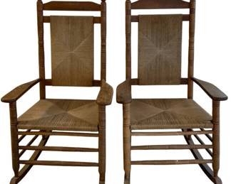 162 - 2 Vintage Wood Porch Rockers (Description): possibly by Cracker Barrel 47 x 27 x 34