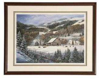 446 - Framed "Feeding Time" Print by W. Mangum (Description): signed & numbered - 29 x 37