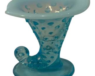396 - Vintage Fenton Blue Opalescent Hobnail Cornucopia (Description): 3.5" tall