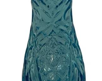 409 - Vintage Blue Patterned Pressed Glass Vase (Description): 6.25" tall