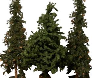 632 - 3 Faux Christmas Trees approximately 56" tall (Description): 2 have lights strung on them Used as is electric/electronic/mechanical item. No guarantee all components, untested.