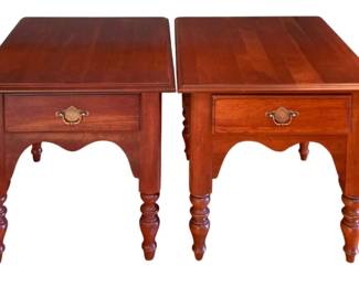 69 - 2 Ducks Unlimited End Tables by Kincaid (Description): Cherry Wood, Brass Pulls and Turned Legs 24.5 x 27 x 23