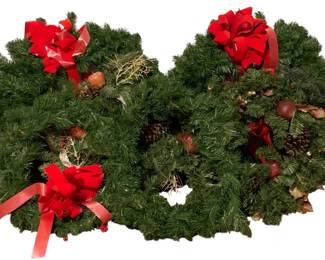 636 - 5 Faux Wreaths some w/ bows - largest is 26" round