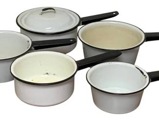 160 - 5 Enamelware Pots - 1 w/ Lid