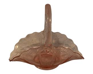 395 - Pink Depression Glass Basket - 9 x 5.5 x 10.5