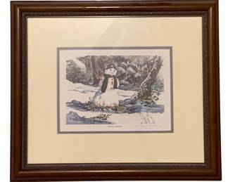 327 - Framed Print "Frosty's Friend" Signed (Description): 15.5 x 18.5