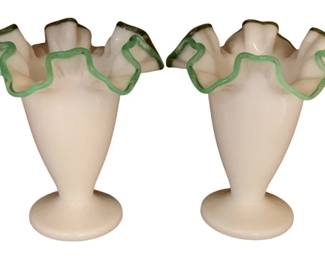 423 - Pair of Vtg Emerald Crest Milk Glass Vase (Description): 6" tall