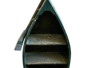 63 - Dark Green Wooden Boat Shaped Wall Shelf (Description): 29 x 14 x 9