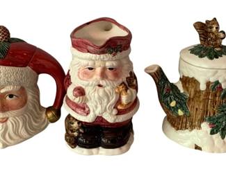 52 - 3 Santa Teapot/Pitchers - 9" Tall