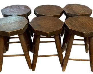473 - 6 Primitive Wood Stools - 17.5 x 11.5