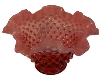 393 - Vintage Fenton Cranberry Opalescent Hobnail Bowl (Description): 4" tall