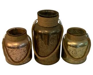 426 - 3 Glass Candle Holders - 10.5" tall