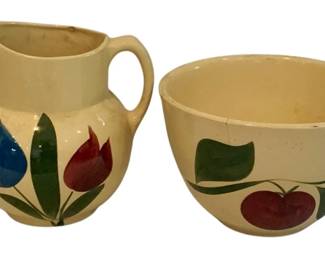 348 - Pitcher & Bowl Set - as is/cracked (Description): 8.5 x 9 x 6