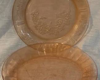 363 - 2 Pink Depression Glass Plates - 9" round