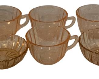 412 - 6pcs Pink Depression Glass Items