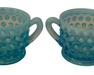 404 - Vtg Fenton Blue Opalescent Hobnail Cream/Sugar (Description): 2.75 x 2.5