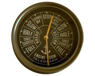 916 - Stylized, Nautical-Themed Wall Clock (Description): This is designed to look like a vintage marine engine room telegraph - 4" x 9" Used as is electric/electronic/mechanical item. No guarantee all components, untested.