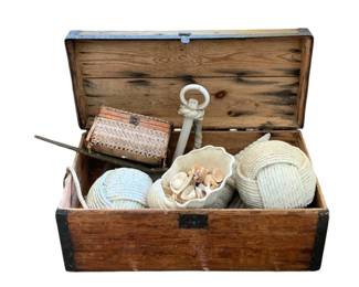 64 - Wood Trunk w/ Contents - 15 x 29 x 13